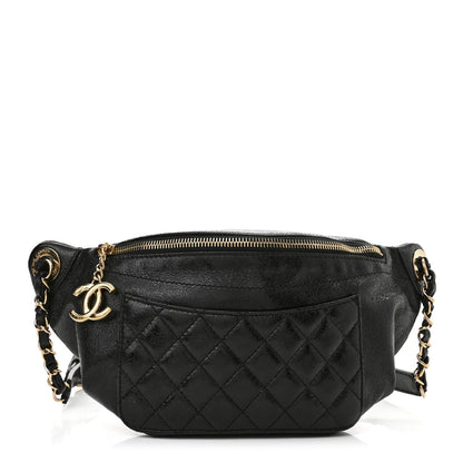 Chanel Crumpled Glazed Lambskin Quilted Waist Bag Fanny Pack Black 1 of 11