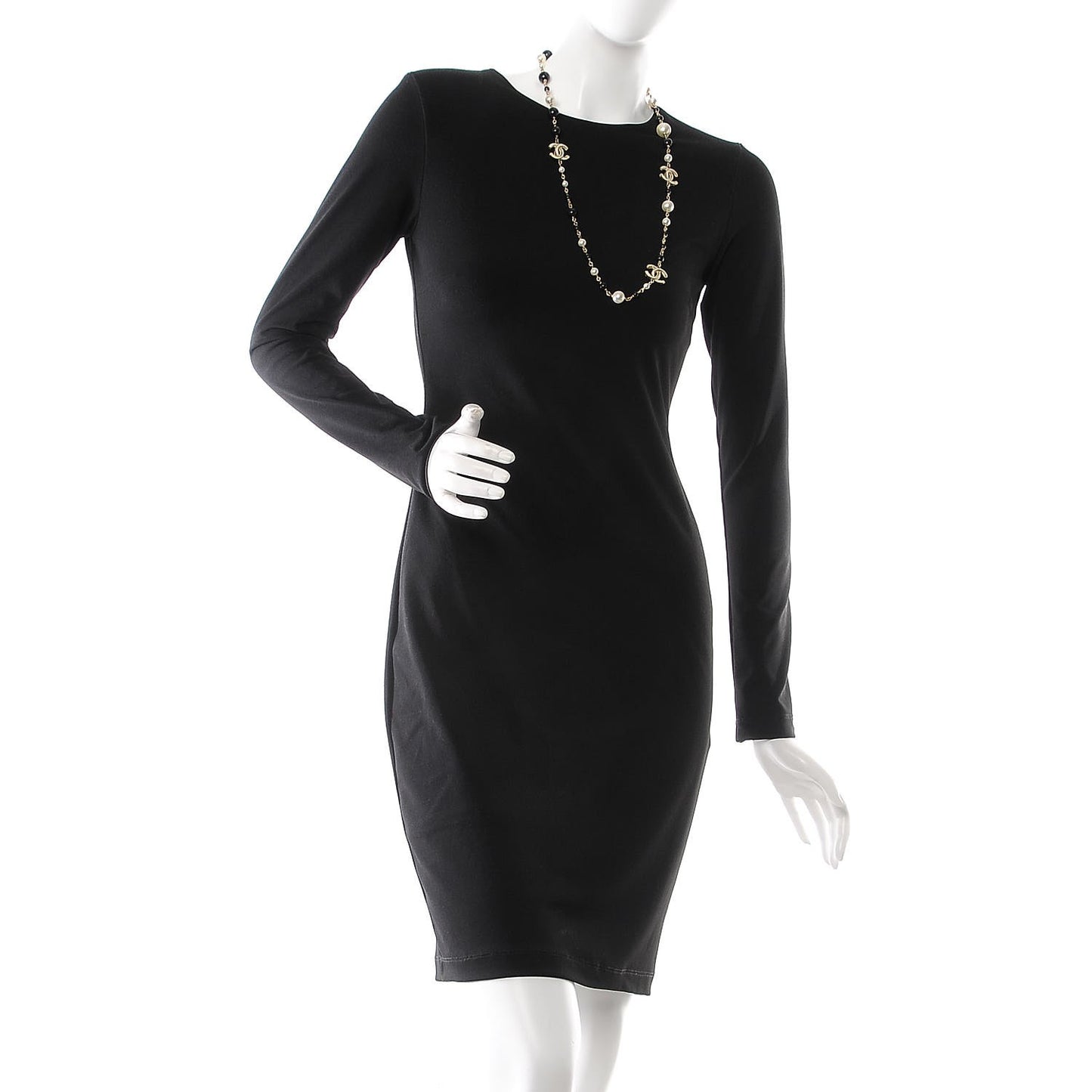 Pearl Bead Enamel CC Long Necklace Black Gold