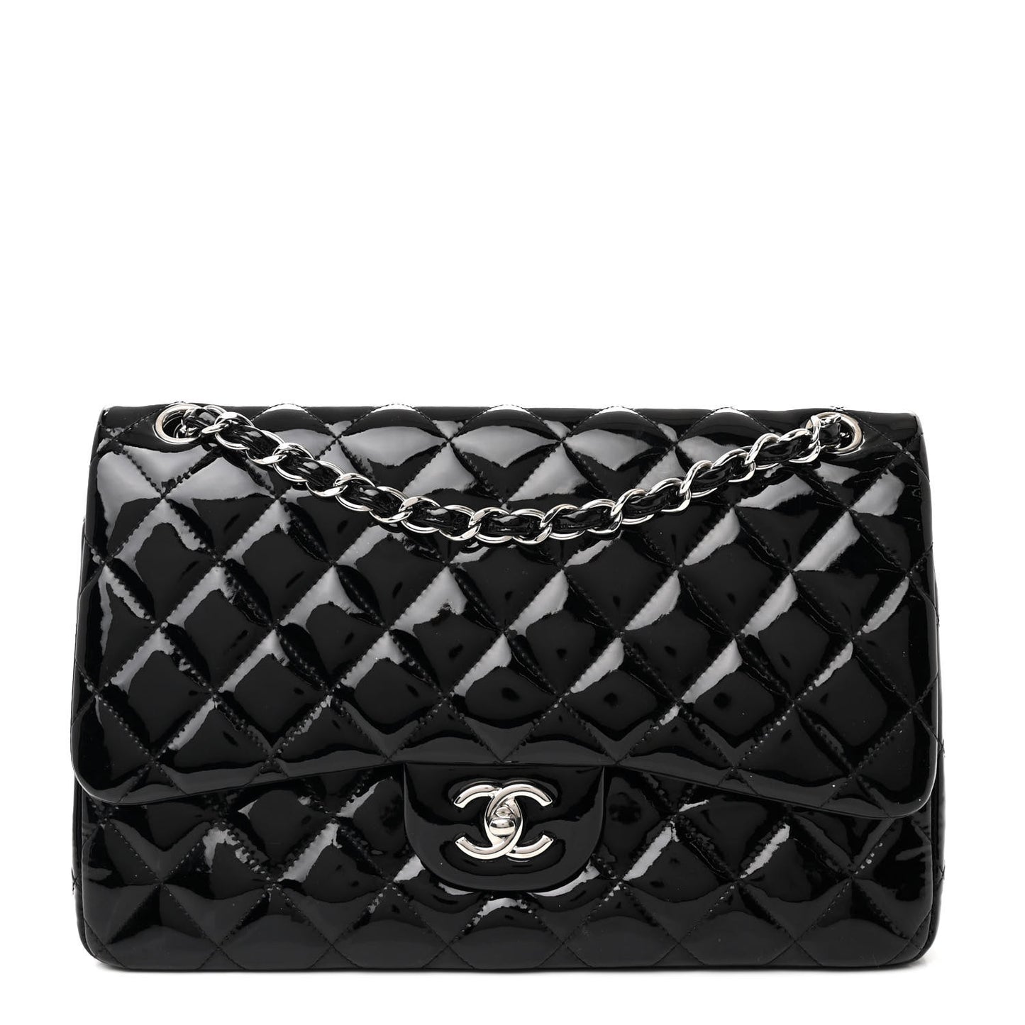 Patent Quilted Jumbo Double Flap Black