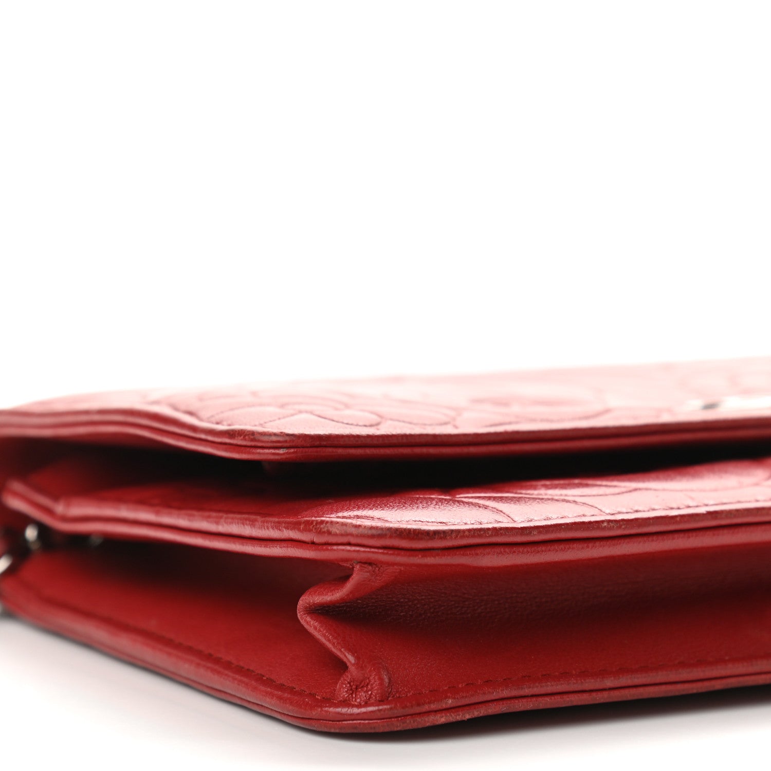 Chanel Lambskin Camellia Embossed Wallet On Chain WOC Red 10 of 13