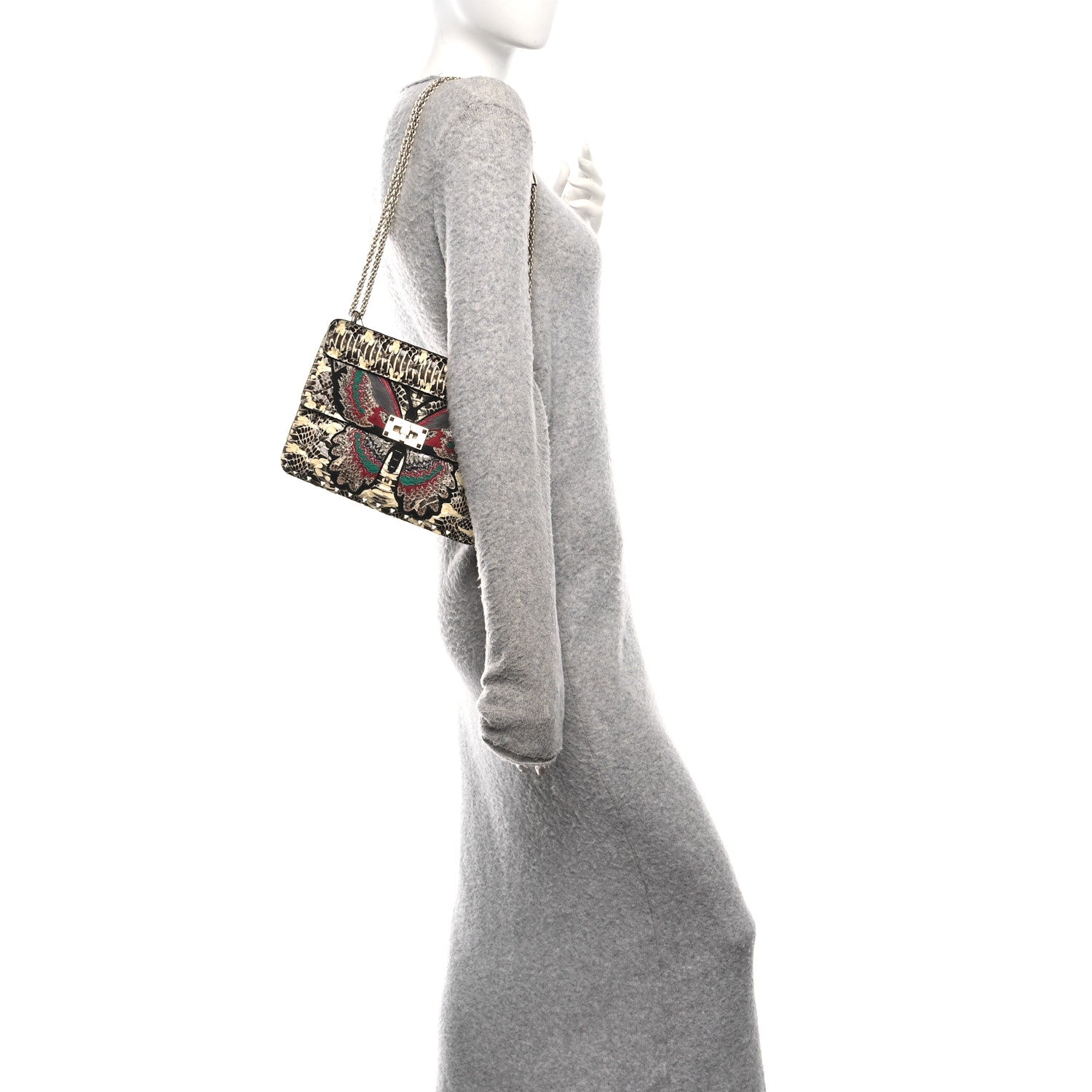 Valentino Garavani Snakeskin Lambskin Butterfly Medium Rockstud Spike Shoulder Bag Beige Multicolor 2 of 9