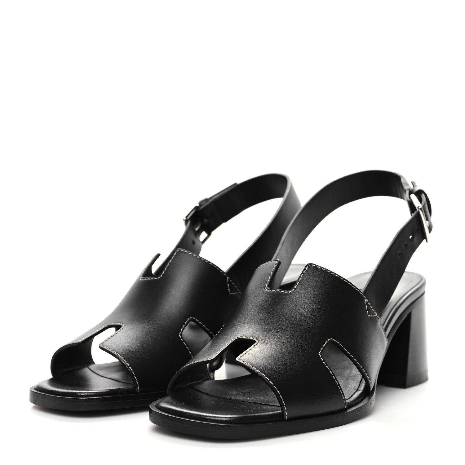 Hermes Calfskin Elbe 60 Sandals 37.5 Black 3 of 8