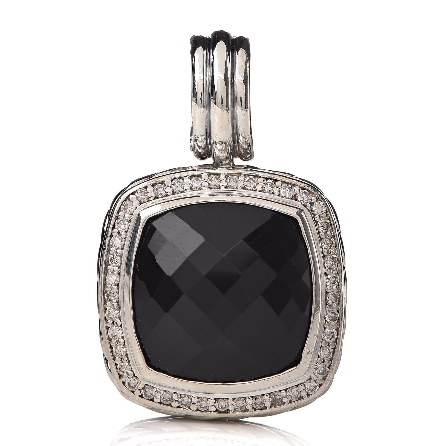 David Yurman Sterling Silver Diamond Black Onyx 14mm Albion Enhancer Pendant 1 of 4
