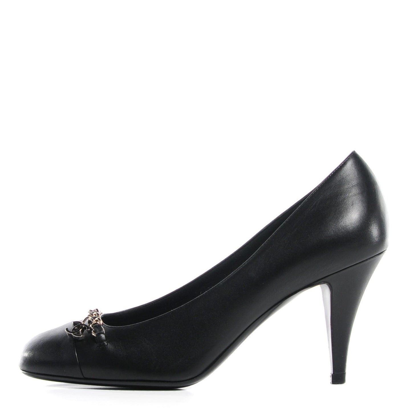 Lambskin Chain Cap Toe Pumps 37 Black