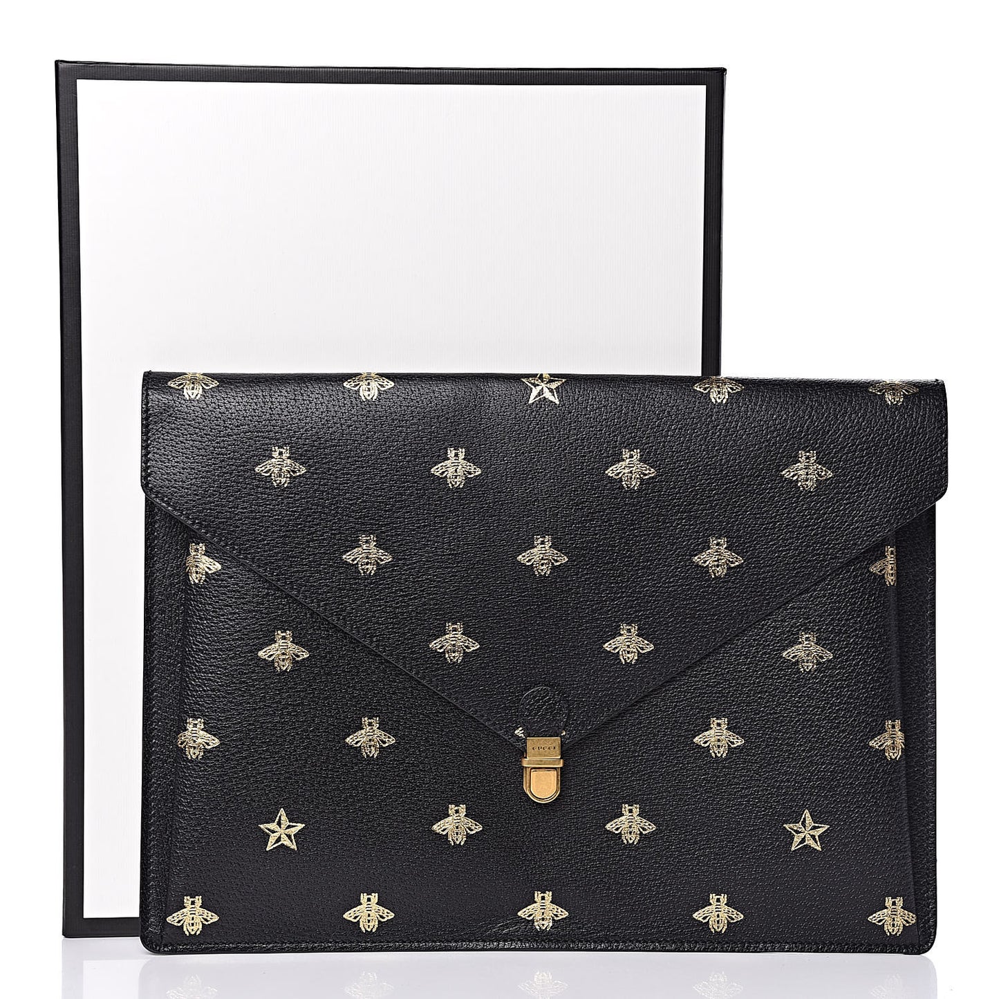Grained Calfskin Bee Star Portfolio Black