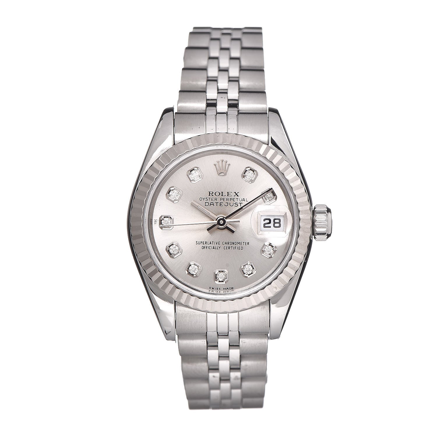 Rolex Stainless Steel 18K White Gold Diamond 26mm Oyster Perpetual Datejust Watch Silver 79174 1 of 6