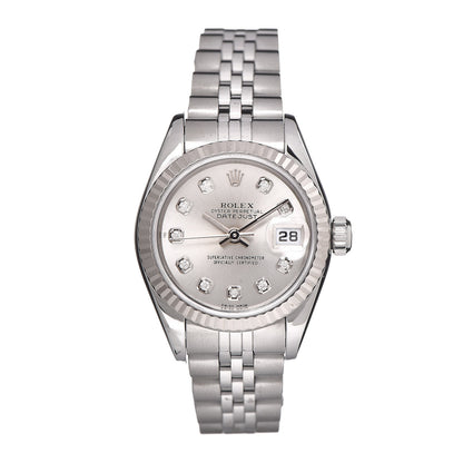 Rolex Stainless Steel 18K White Gold Diamond 26mm Oyster Perpetual Datejust Watch Silver 79174 1 of 6