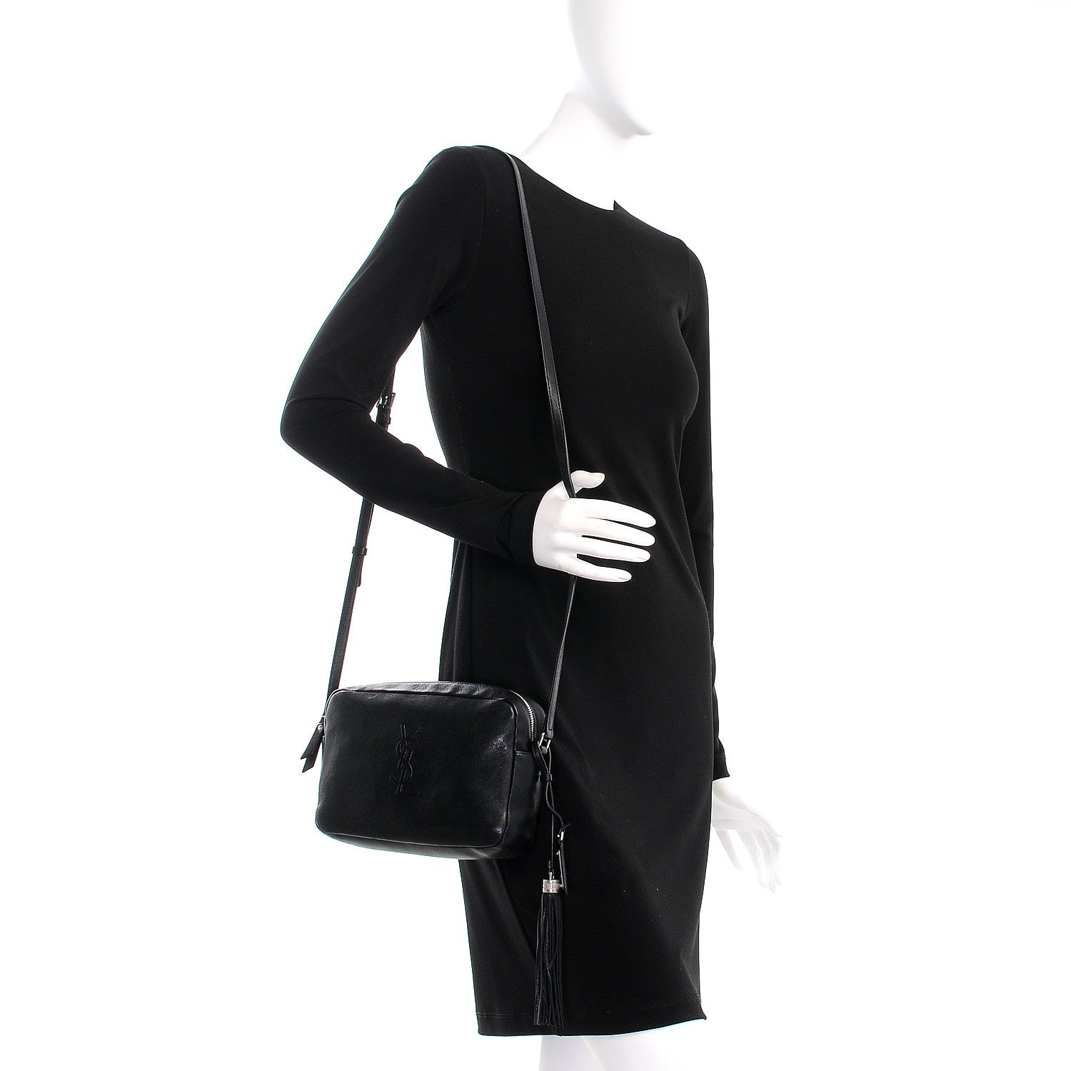 Saint Laurent Lambskin Monogram Small Lou Camera Bag Black 2 of 7
