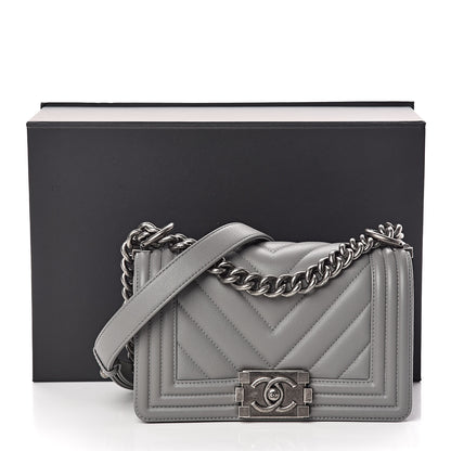 Chanel Calfskin Chevron Quilted Small Boy Flap Grey 11 of 11