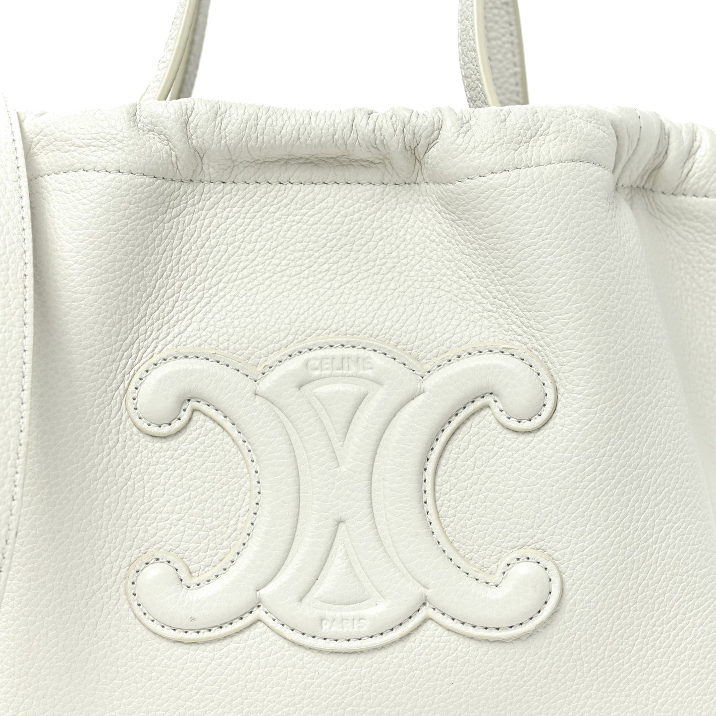 Calfskin Cuir Small Triomphe Cabas Drawstring White