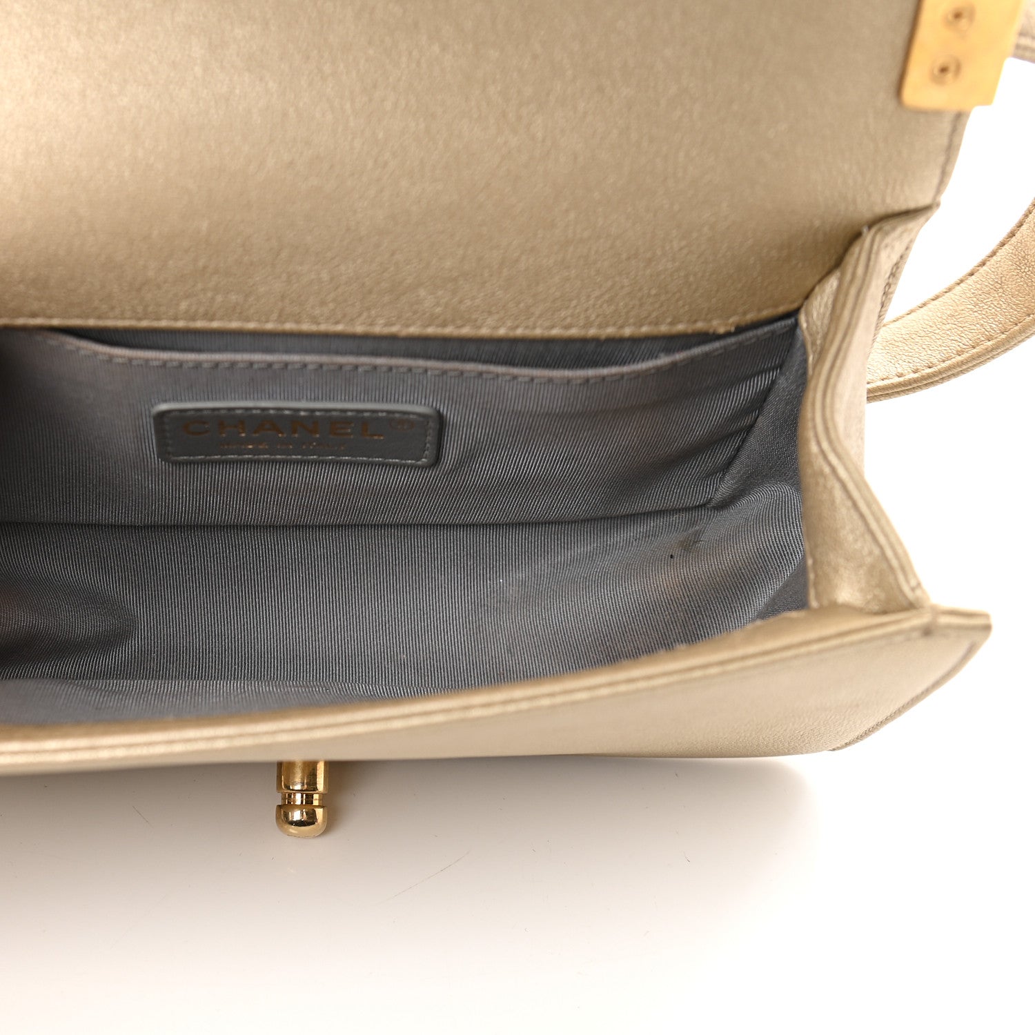 Chanel Metallic Lambskin Small Golden CC Boy Flap Dark Gold 5 of 10
