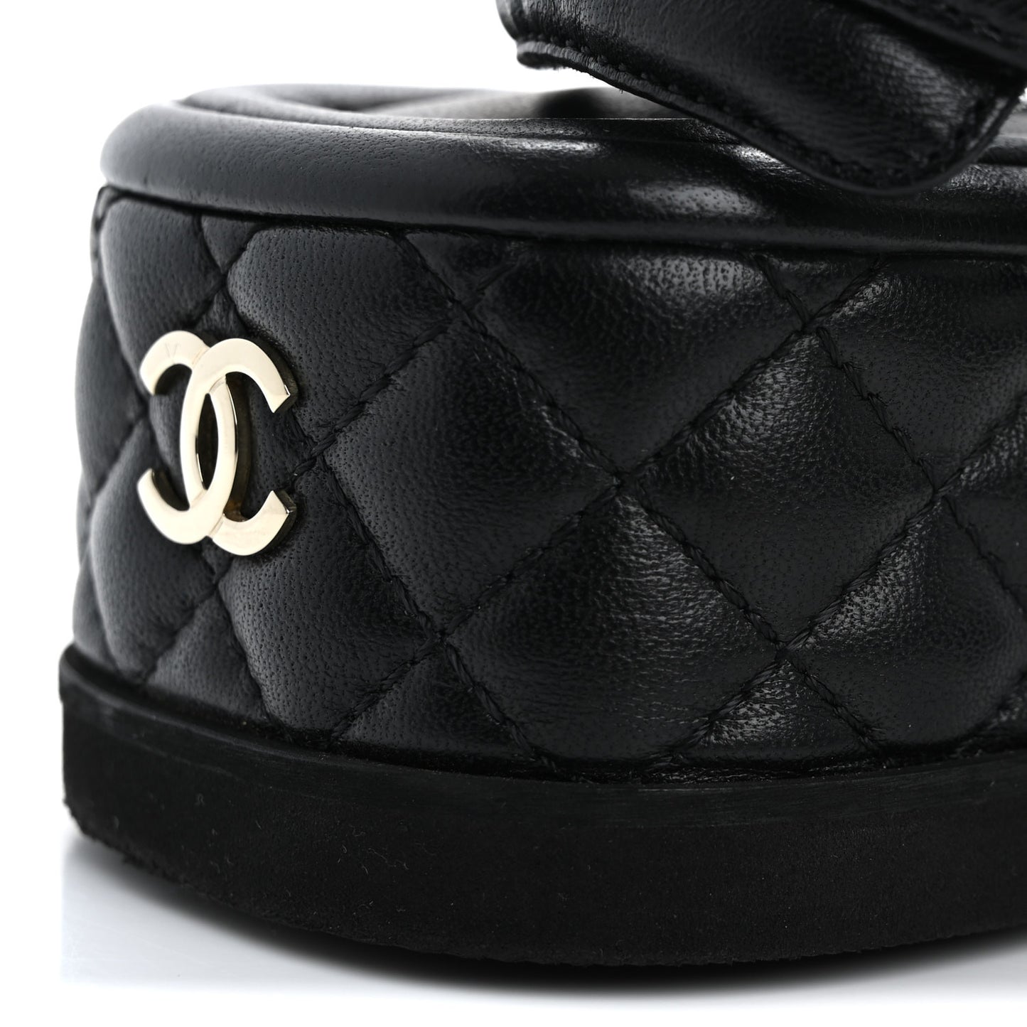 Lambskin Quilted Platform Sandals 37 Black