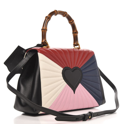 Gucci Calfskin Bamboo Trapuntata Queen Margaret Top Handle Bag Blue Agata Hibiscus Red Mystic White Sugar Pink 3 of 12