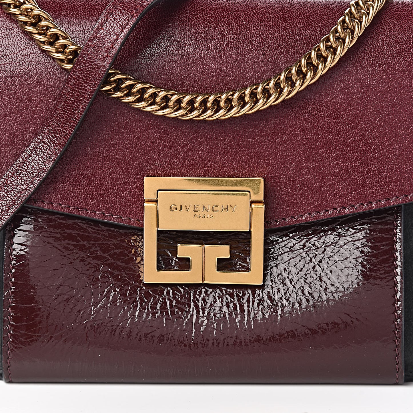 Crinkled Patent Deerskin Suede Small GV3 Shoulder Bag Aubergine Graphite