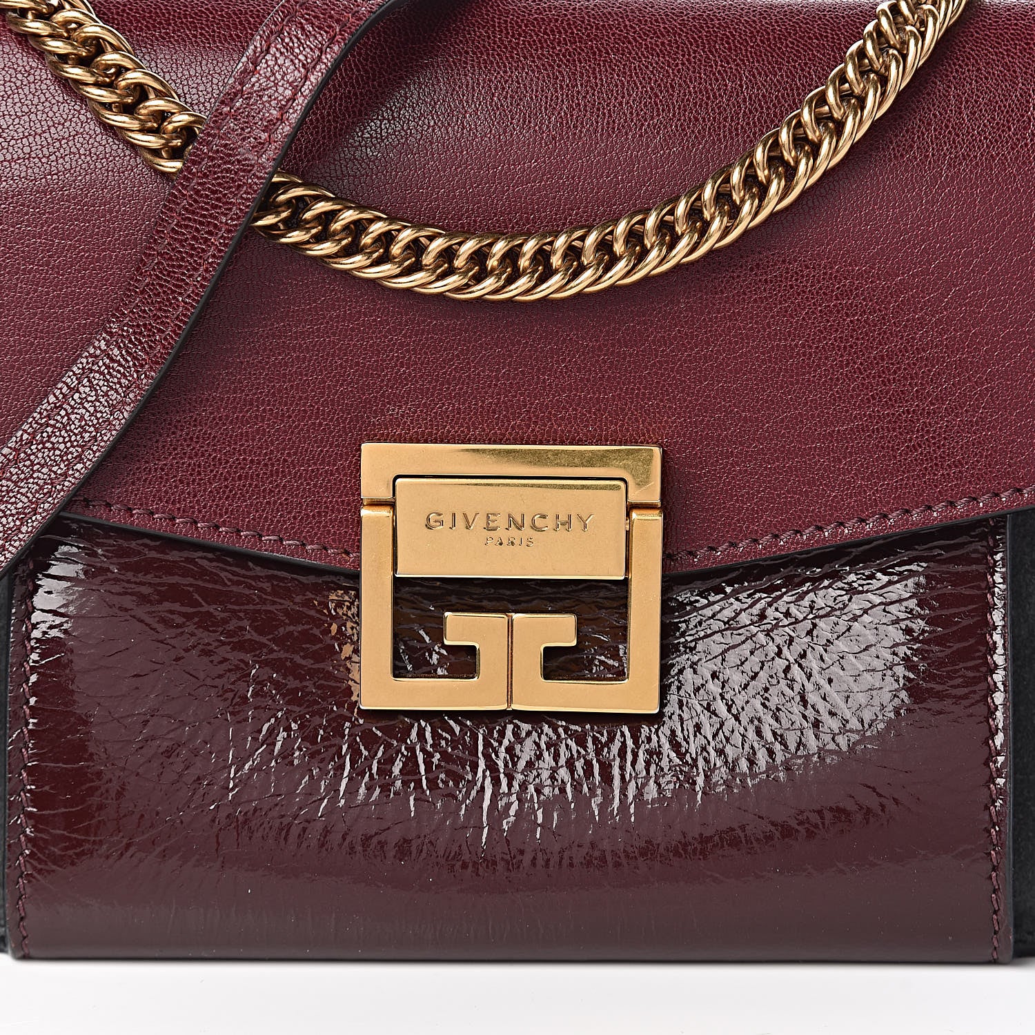 Givenchy Crinkled Patent Deerskin Suede Small GV3 Shoulder Bag Aubergine Graphite 12 of 12
