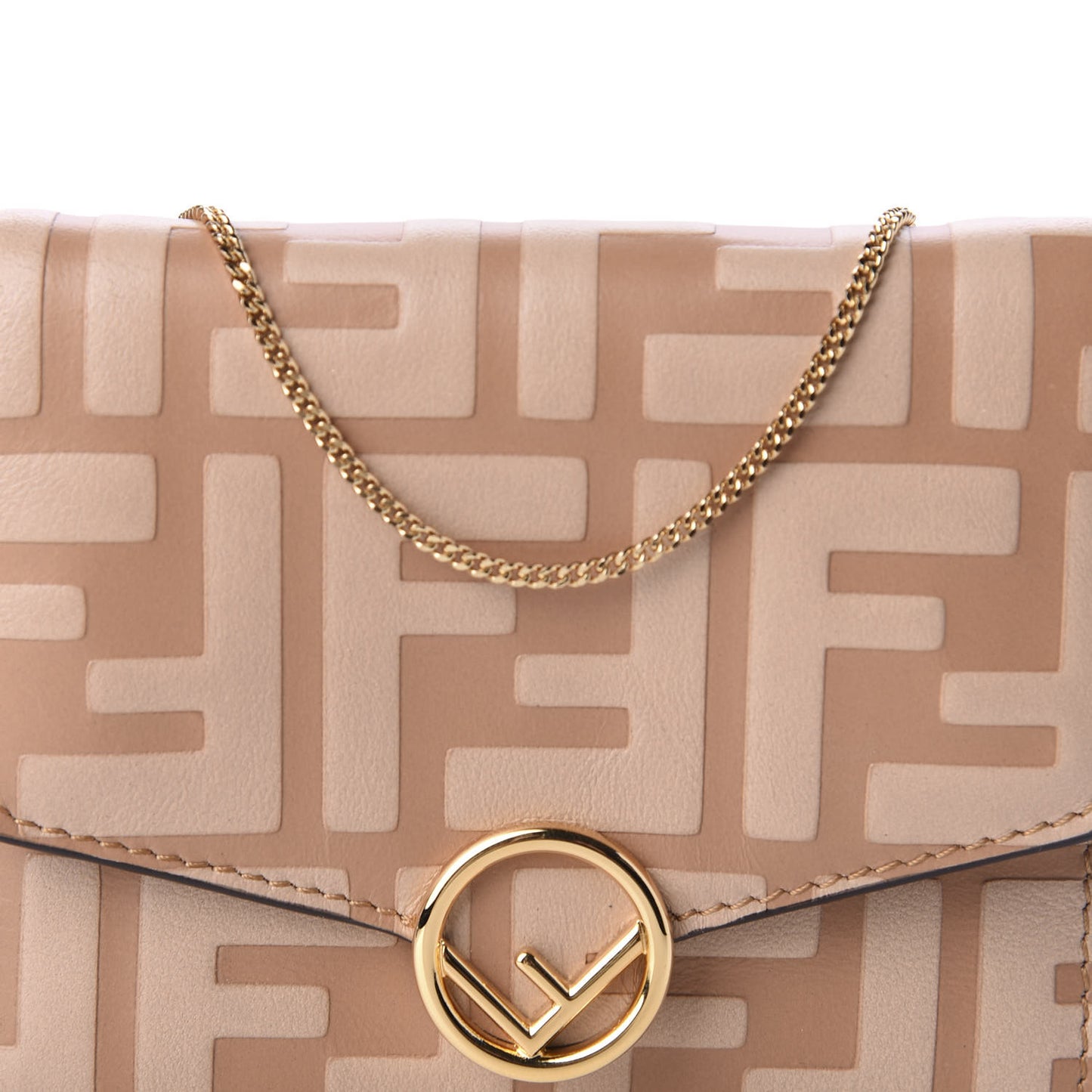 Vitello Termolagoon F is Fendi FF 1974 Embossed Geometric Flap Wallet On Chain Miele Scuro