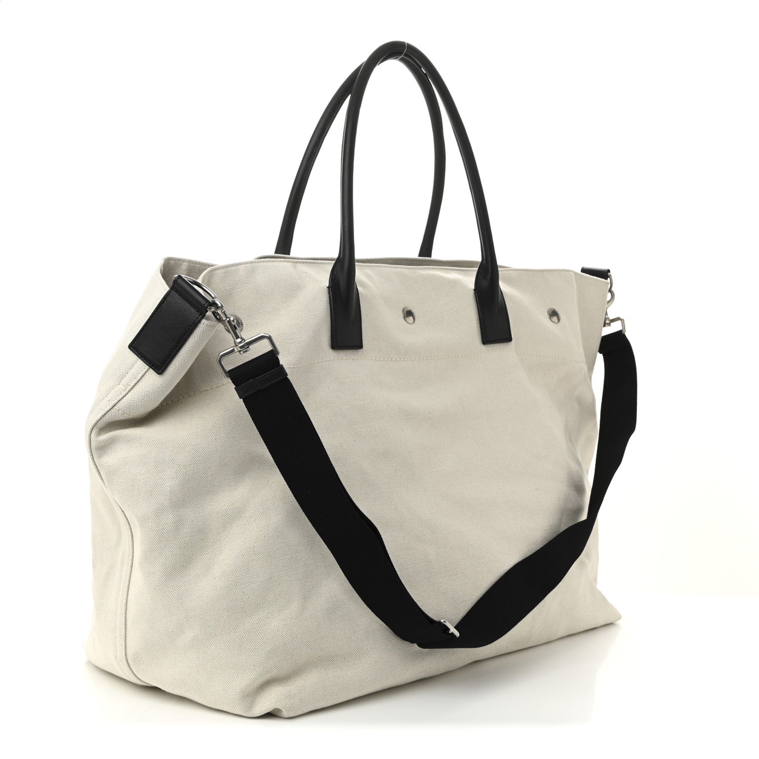 Saint Laurent Linen Calfskin Rive Gauche Maxi Tote  Grege et Noir 3 of 10