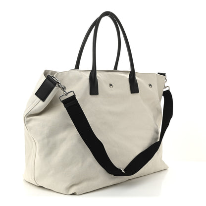 Saint Laurent Linen Calfskin Rive Gauche Maxi Tote  Grege et Noir 3 of 10