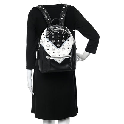 MCM Visetos Chevron Colorblock Small Stark Backpack Black White 2 of 15