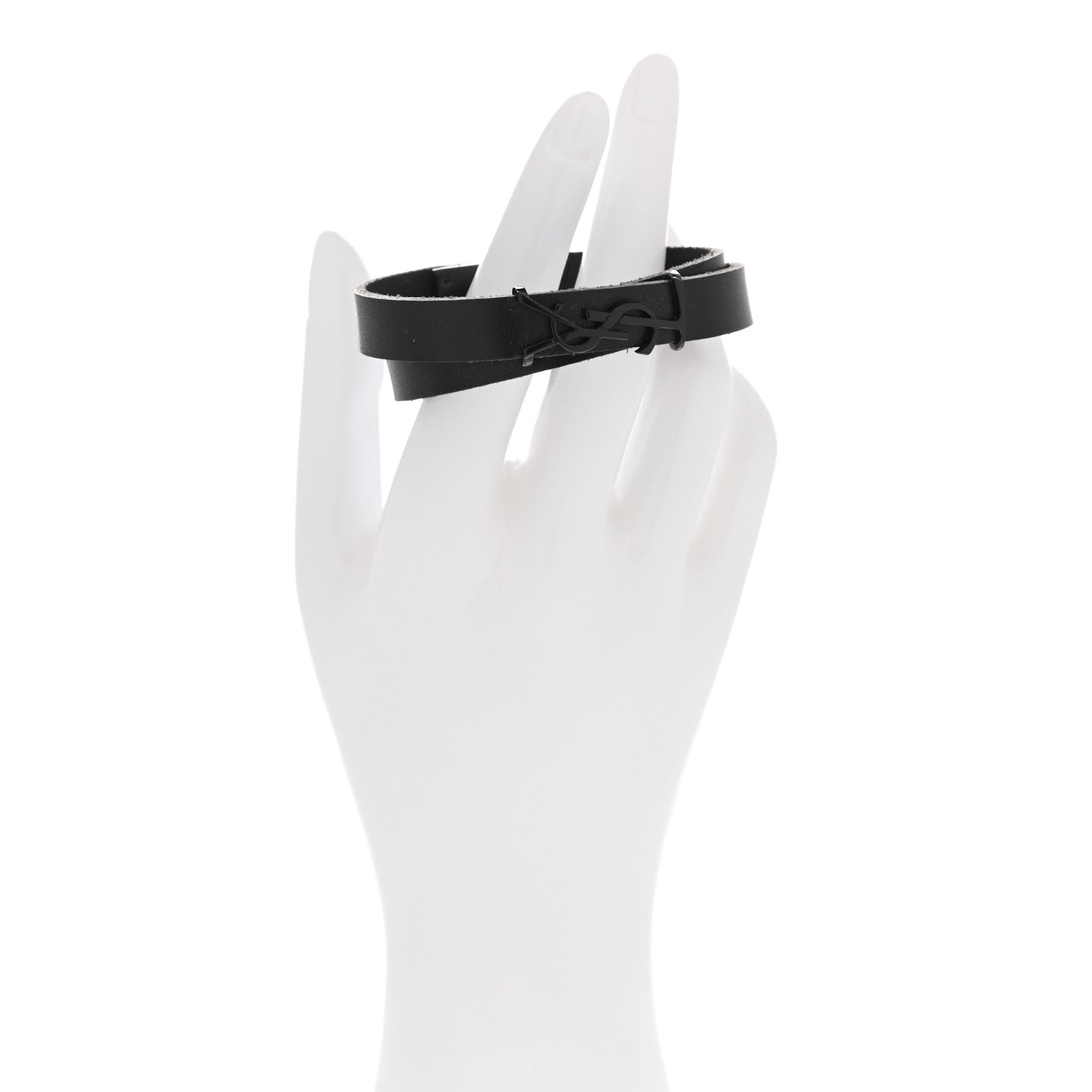 Saint Laurent Calfskin Opyum Double Wrap Bracelet Black 2 of 6