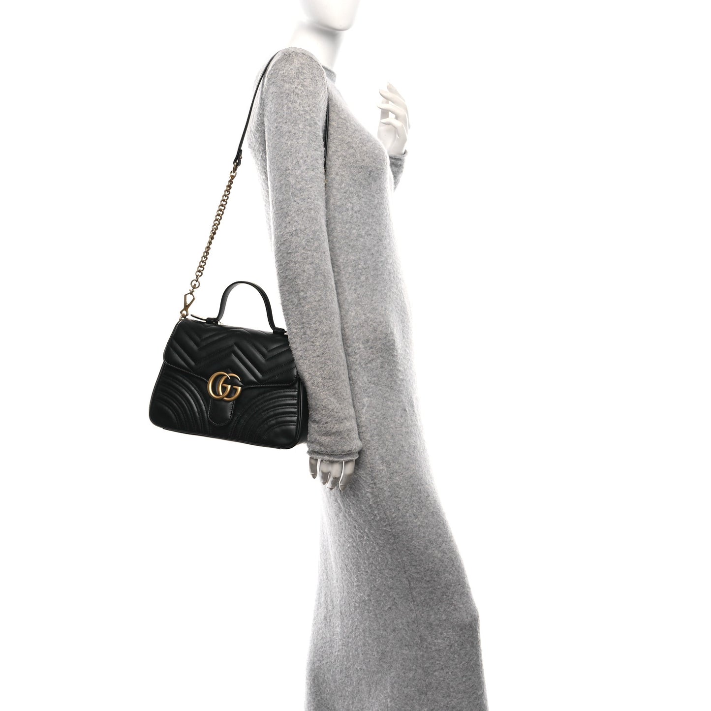 Calfskin Matelasse Small GG Marmont Top Handle Shoulder Bag Black