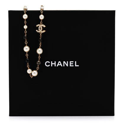 Chanel Pearl Bead CC Choker Necklace Gold Pearly White Black 6 of 6
