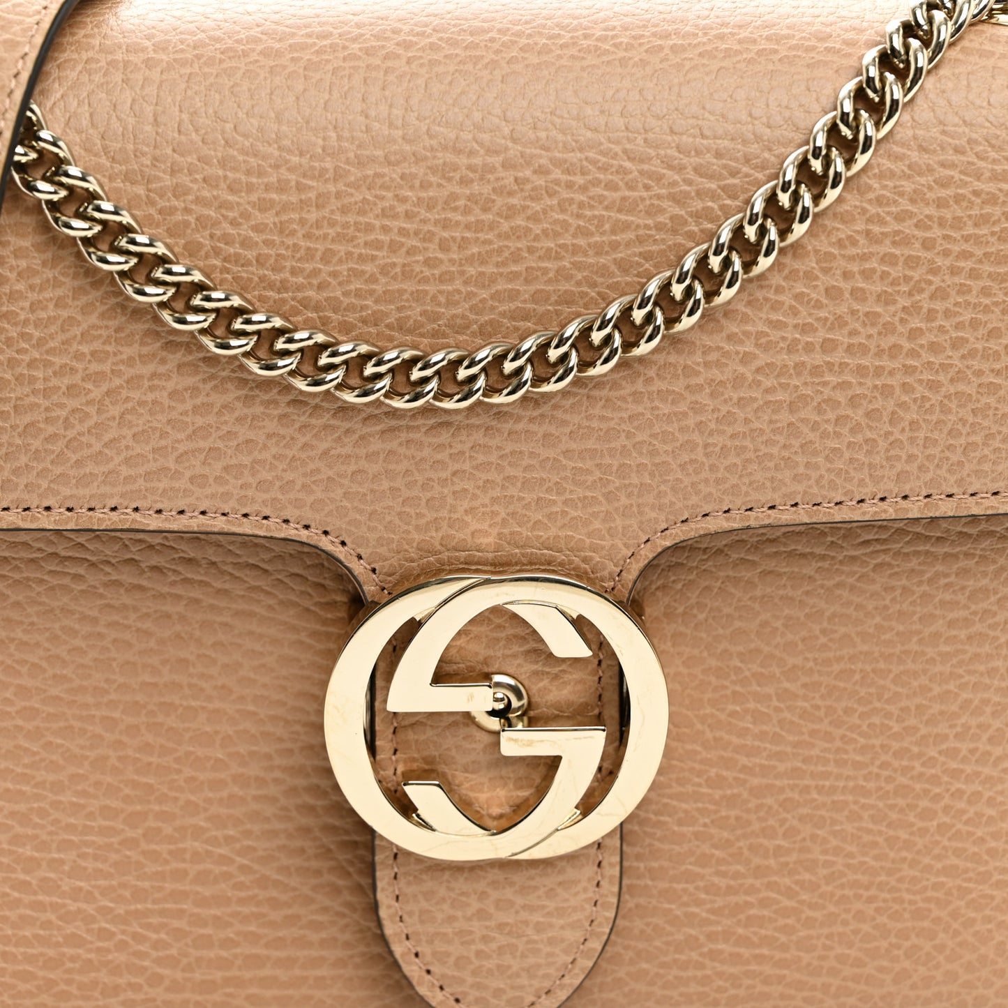 Dollar Calfskin Small Interlocking G Shoulder Bag Camelia
