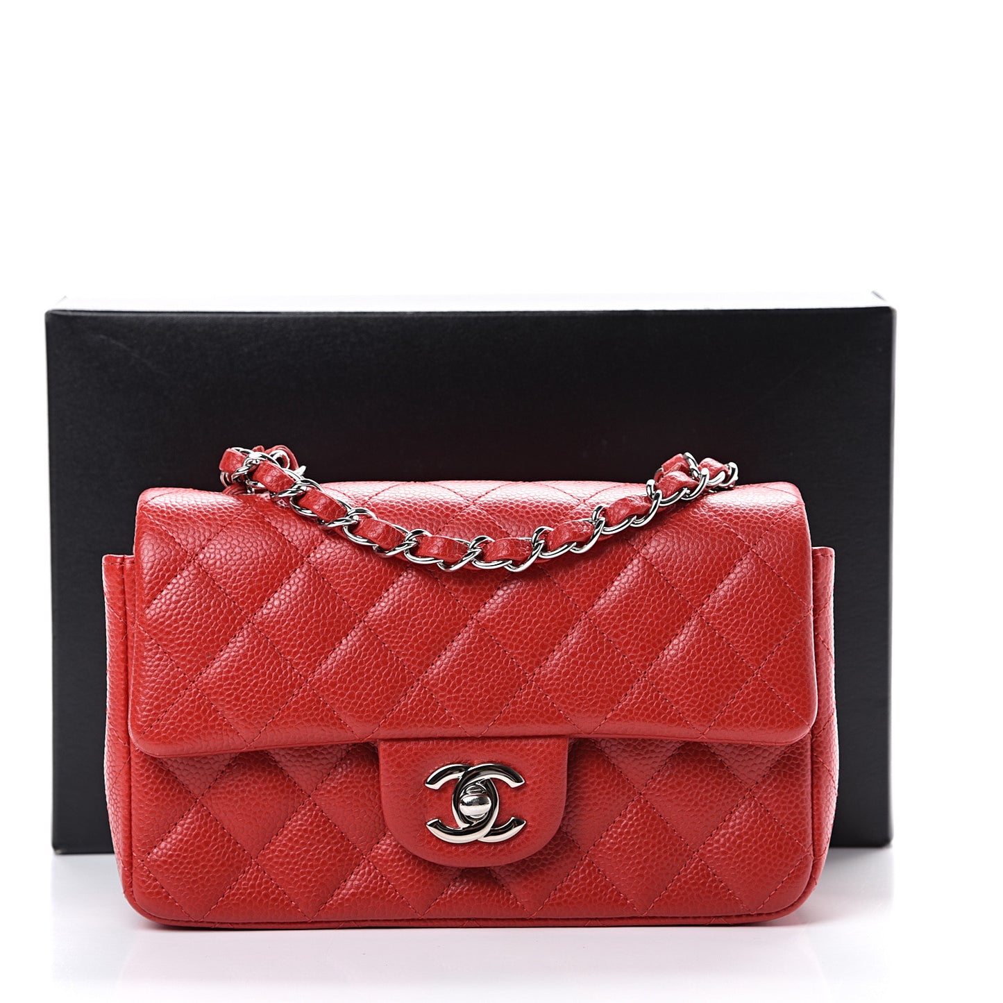 Caviar Quilted Mini Rectangular Flap Red