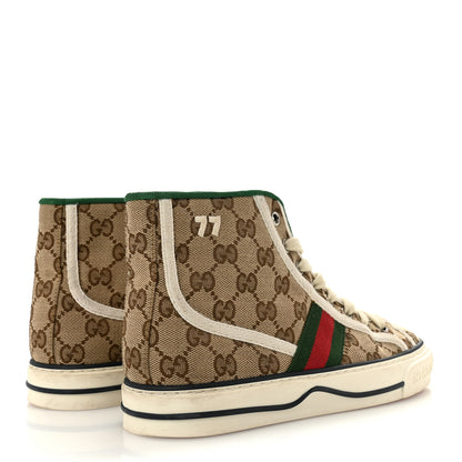 Gucci GG Monogram Web Womens 1977 Tennis High Top Sneakers 37 Beige Ebony Mystic White 5 of 12