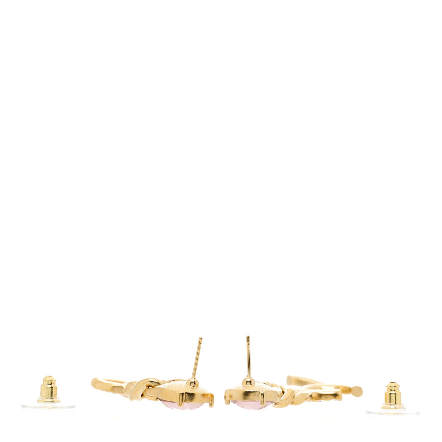 Glass Crystal CC Chain Drop Earrings Pink Gold