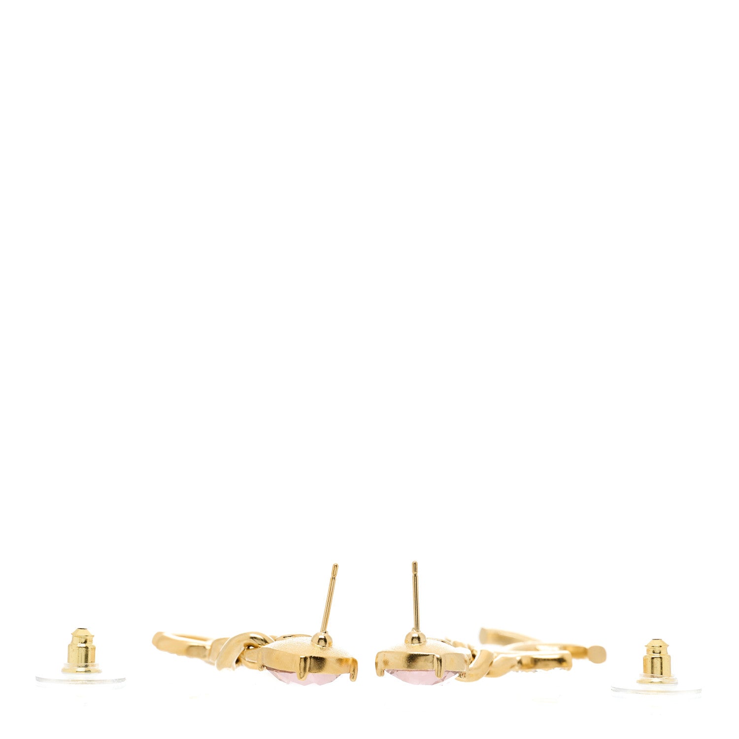 Chanel Glass Crystal CC Chain Drop Earrings Pink Gold 3 of 5