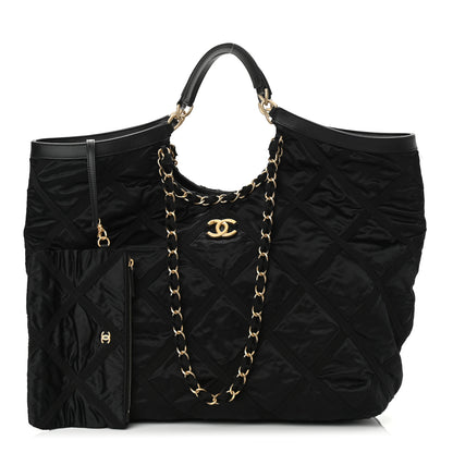 Chanel Nylon Grosgrain Quilted Maxi Lifestyle Shopping Bag Black 1 of 10