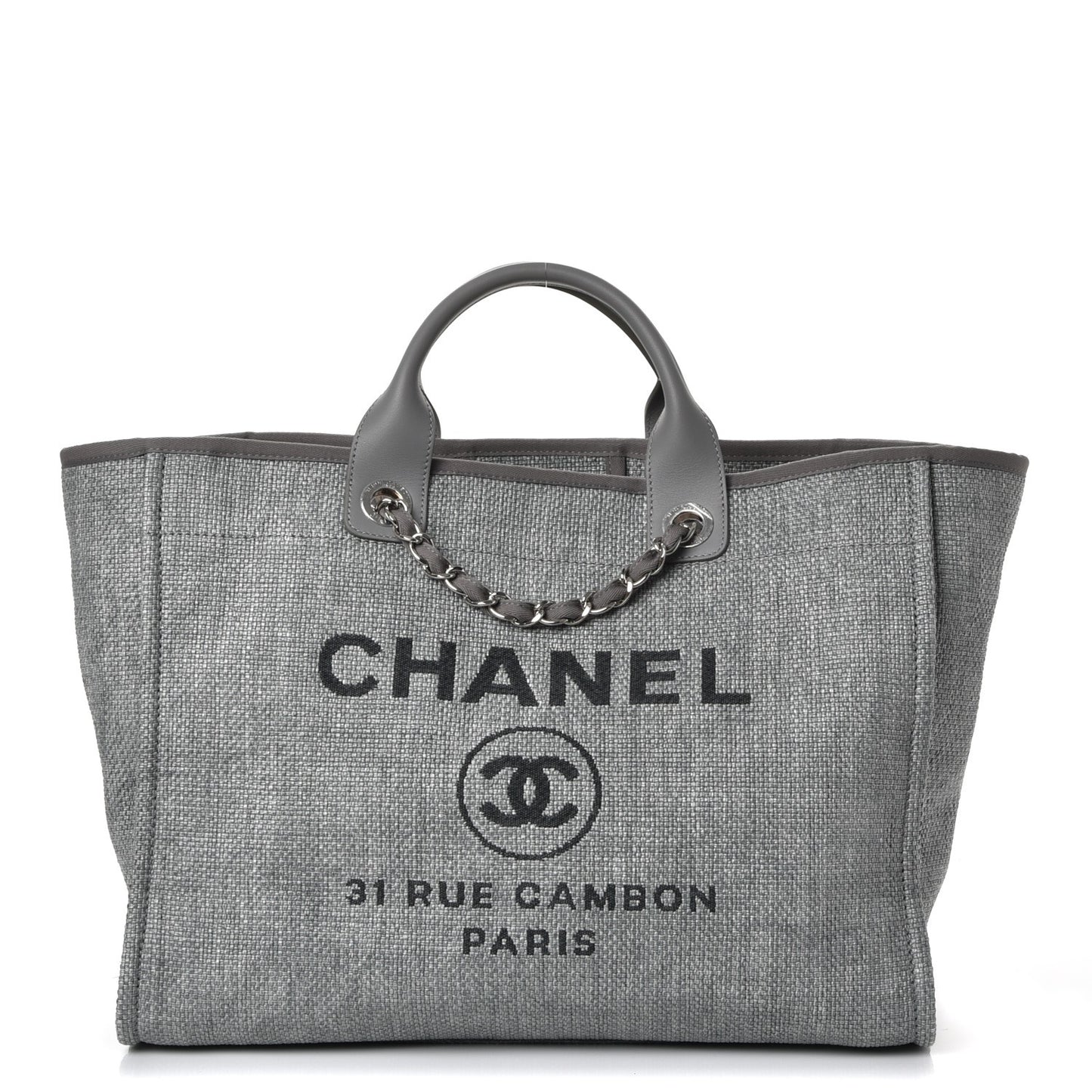 Woven Straw Raffia Large Deauville Tote Grey