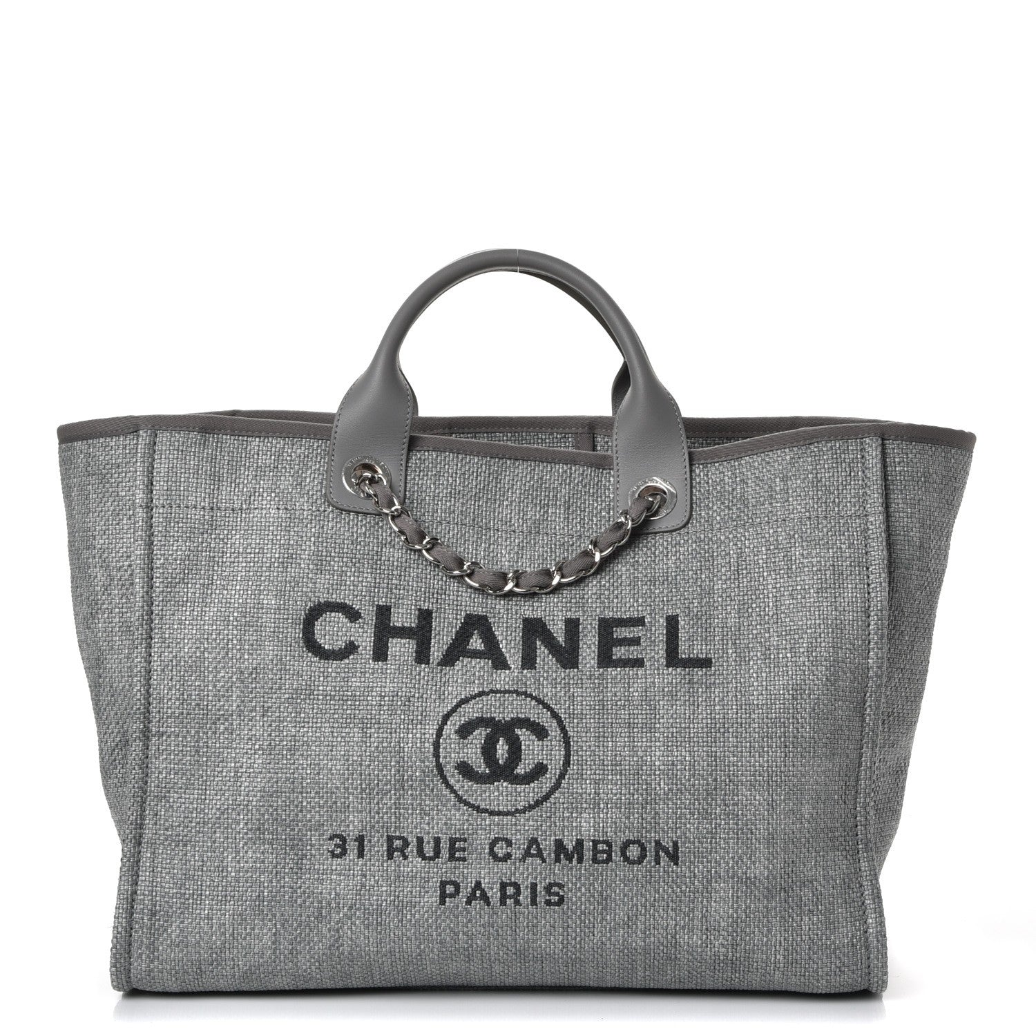 Chanel Woven Straw Raffia Large Deauville Tote Grey 1 of 7