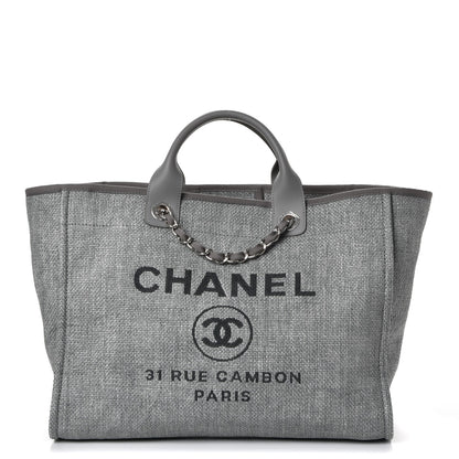Chanel Woven Straw Raffia Large Deauville Tote Grey 1 of 7