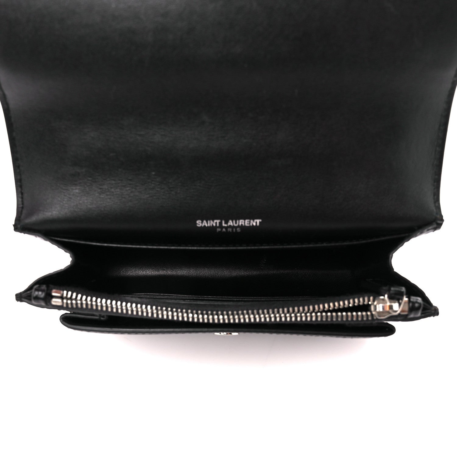 Saint Laurent Calfskin Crocodile Embossed Monogram Sunset Chain Wallet Black 5 of 9