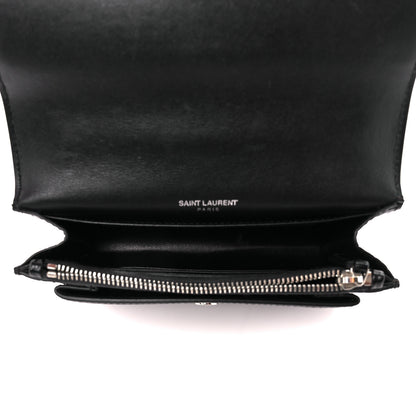 Saint Laurent Calfskin Crocodile Embossed Monogram Sunset Chain Wallet Black 5 of 9