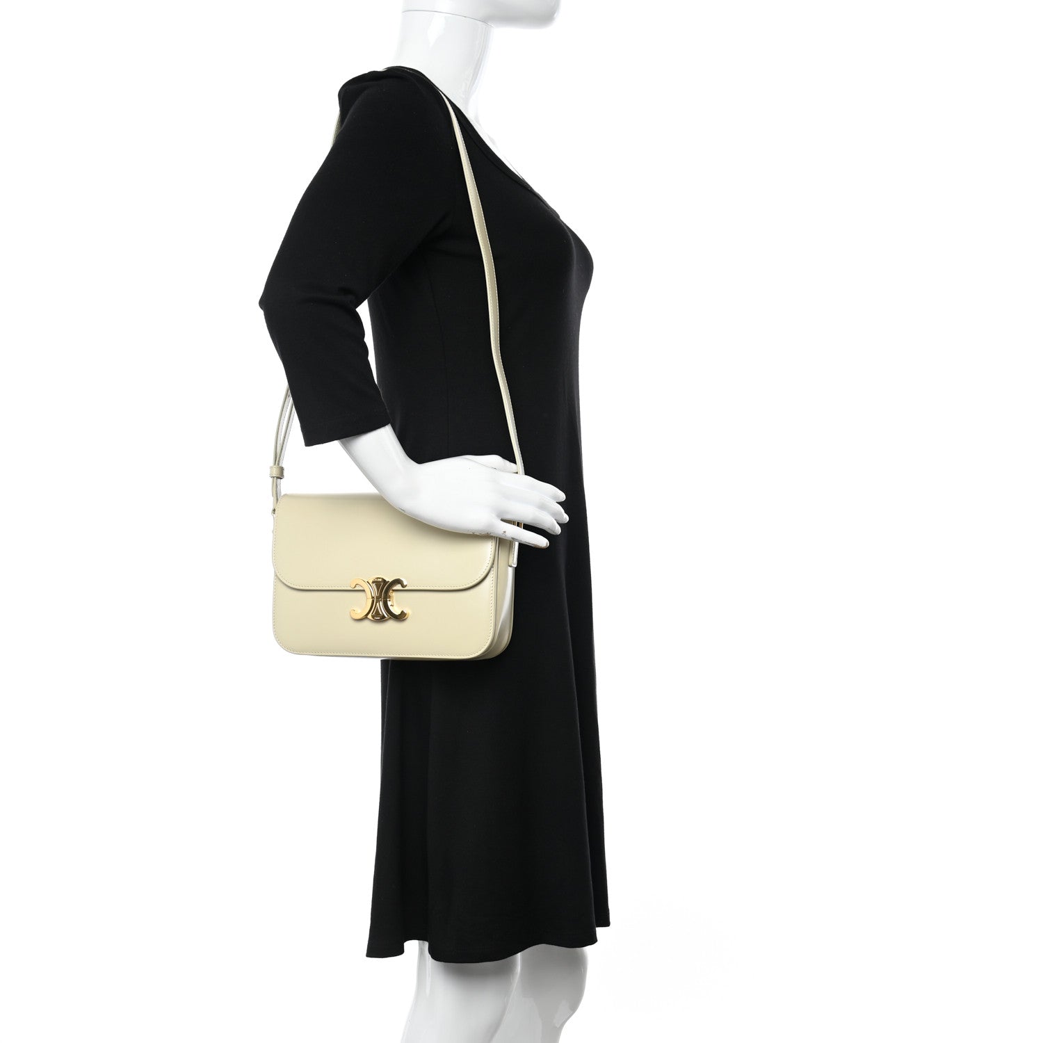 Celine Shiny Calfskin Medium Triomphe Limestone 2 of 12
