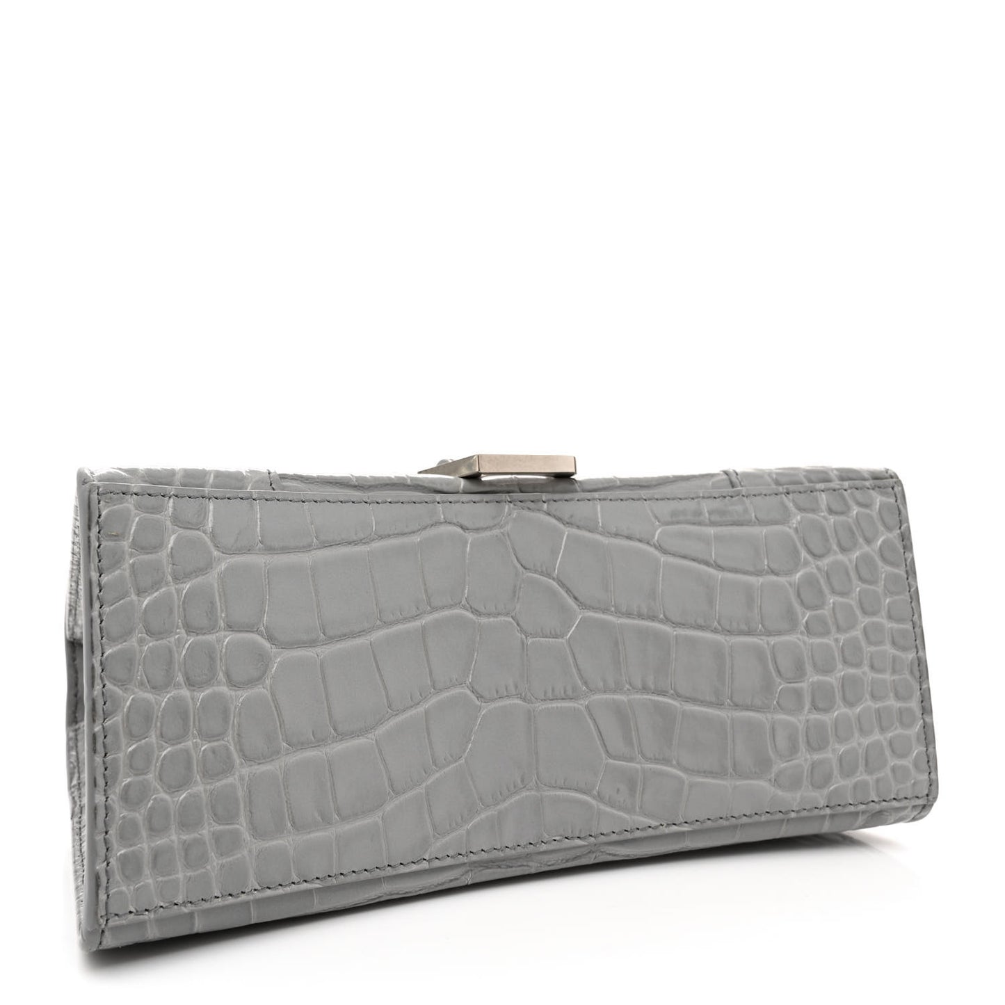 Shiny Calfskin Crocodile Embossed Small Hourglass Top Handle Bag Steel Grey