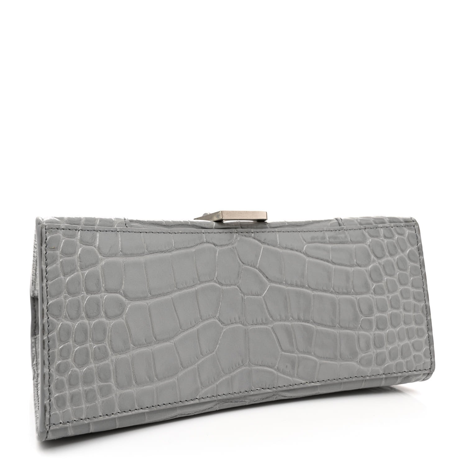 Balenciaga Shiny Calfskin Crocodile Embossed Small Hourglass Top Handle Bag Steel Grey 4 of 12
