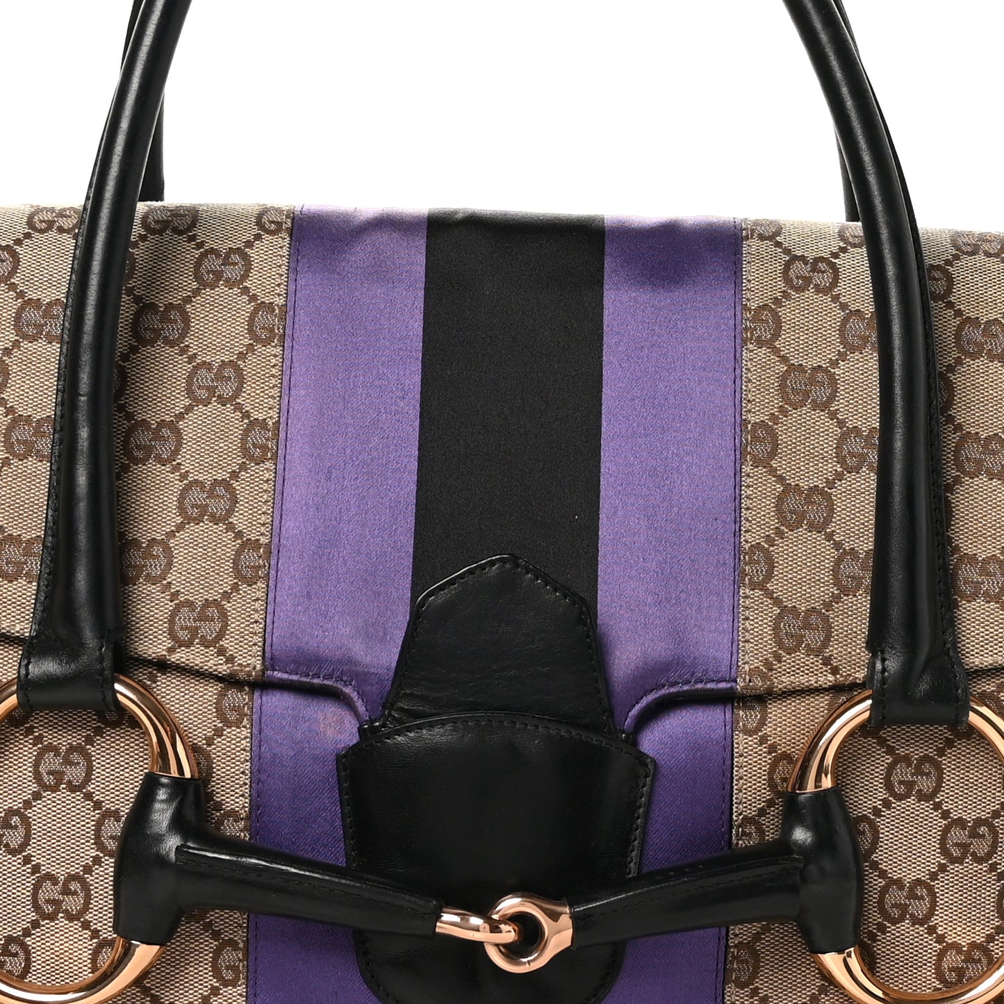 Monogram Horsebit Web Flap Bag Brown Purple