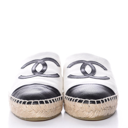 Chanel Iridescent Goatskin CC Espadrille Mules 36 Ivory Black 2 of 8