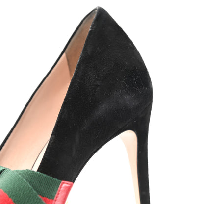 Gucci Kid Scamosciato Removable Web Bow High Heel Pumps 37.5 Black 12 of 14
