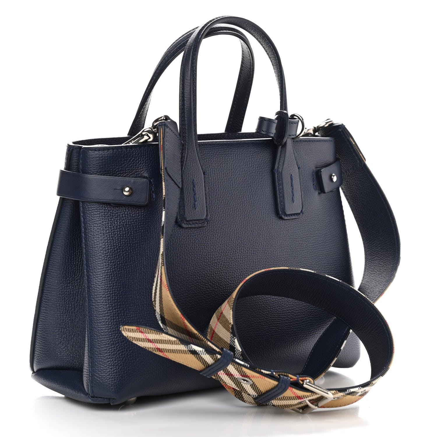 Burberry Derby Calfskin House Check Small Banner Tote Regency Blue 3 of 9