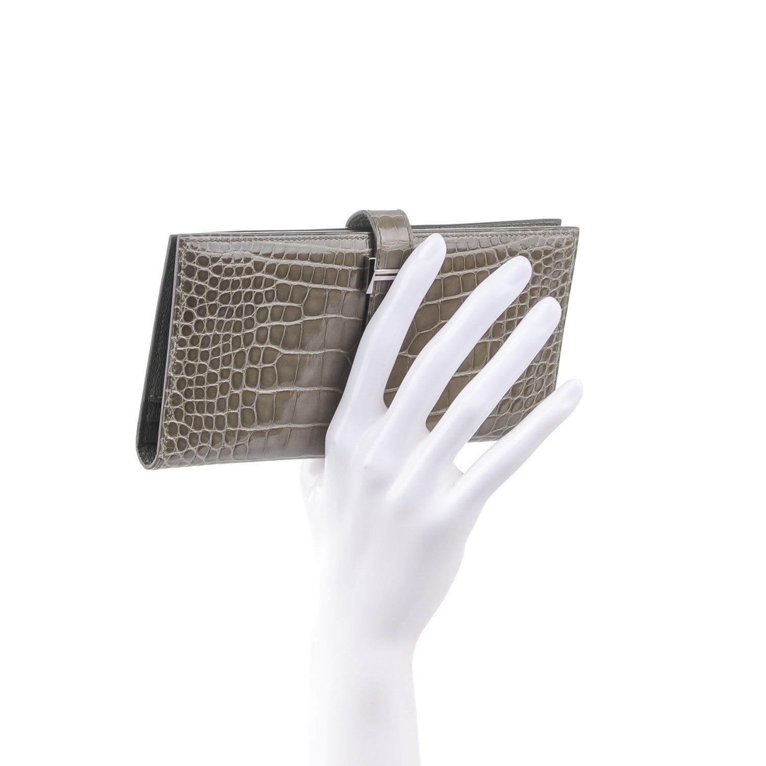 Hermes Shiny Alligator Bearn Wallet Gris Tourterelle 2 of 8