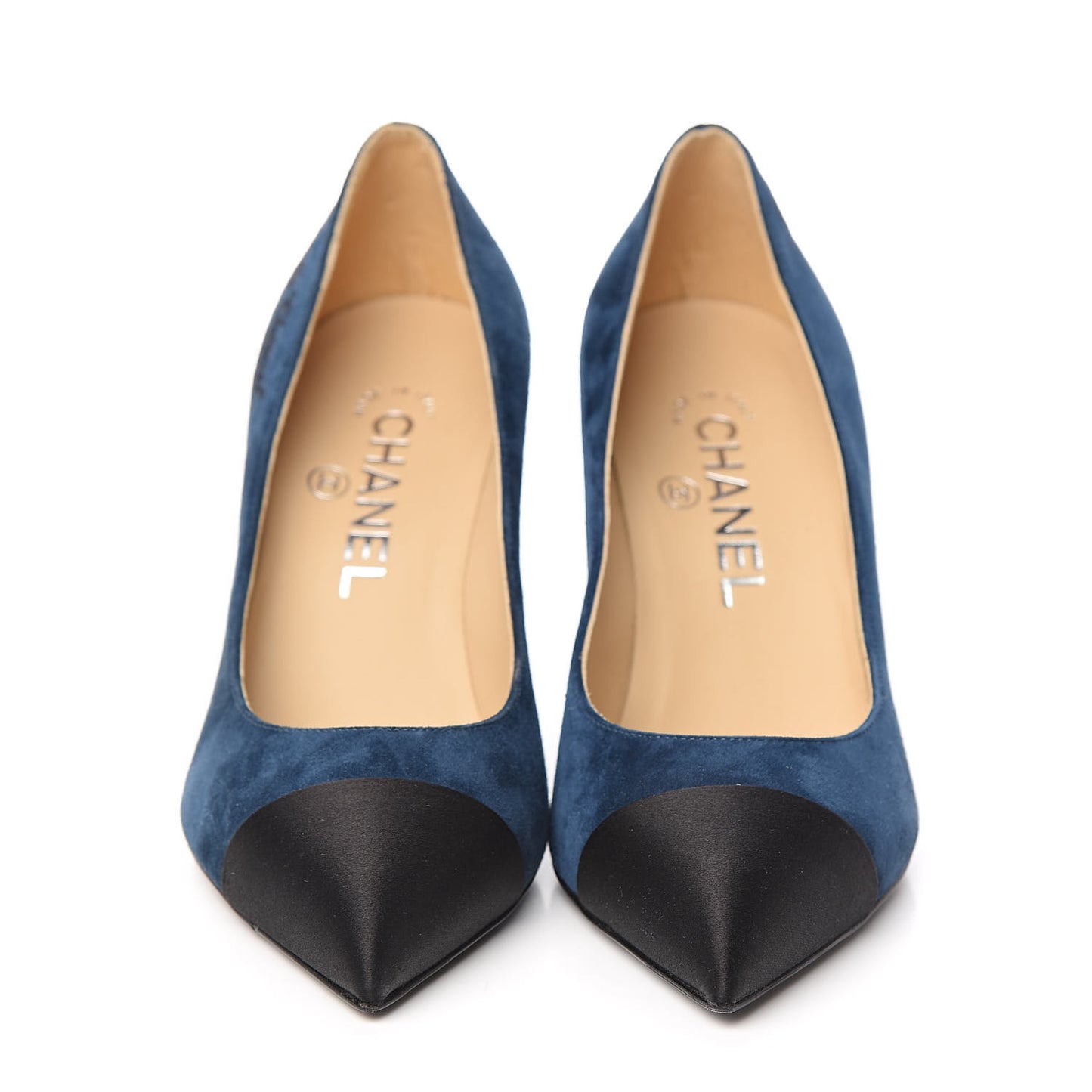 Suede Satin Cap Toe Gabrielle Pumps 35.5 Navy Black