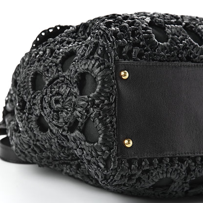 Dolce & Gabbana Calfskin Straw Crocheted Large Embroidered Laser Cut Miss Sicily Satchel Black 9 of 12