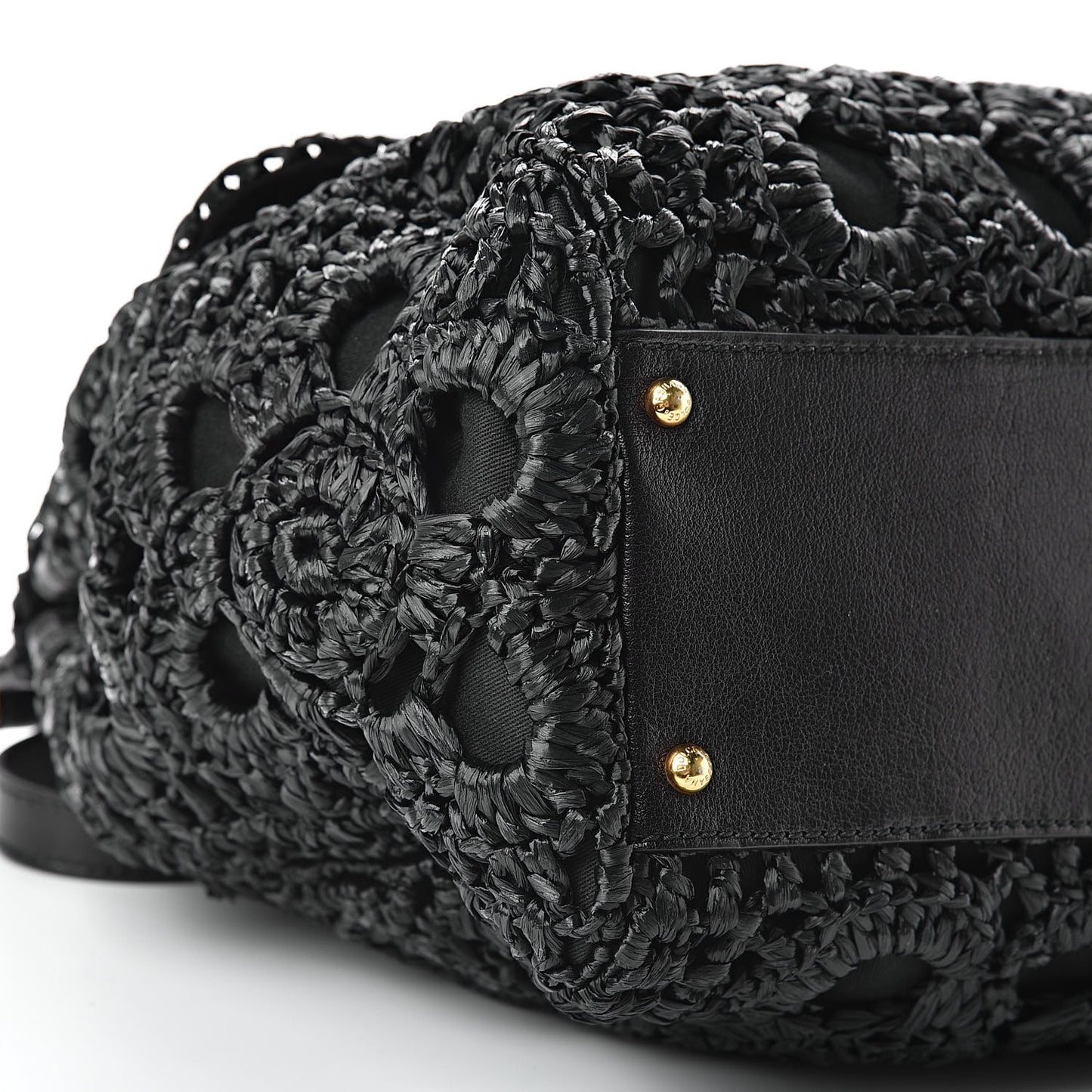 Calfskin Straw Crocheted Large Embroidered Laser Cut Miss Sicily Satchel Black