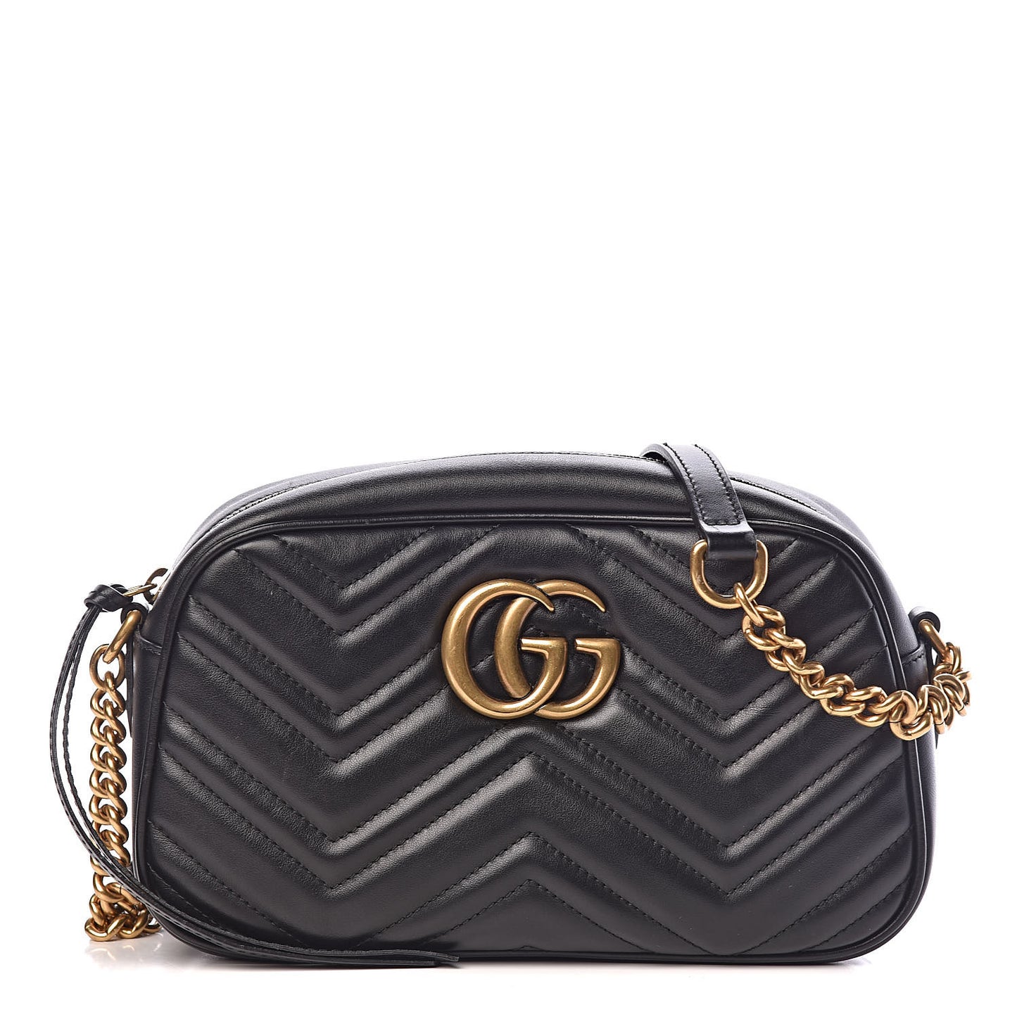 Calfskin Matelasse Small GG Marmont Chain Shoulder Bag Black