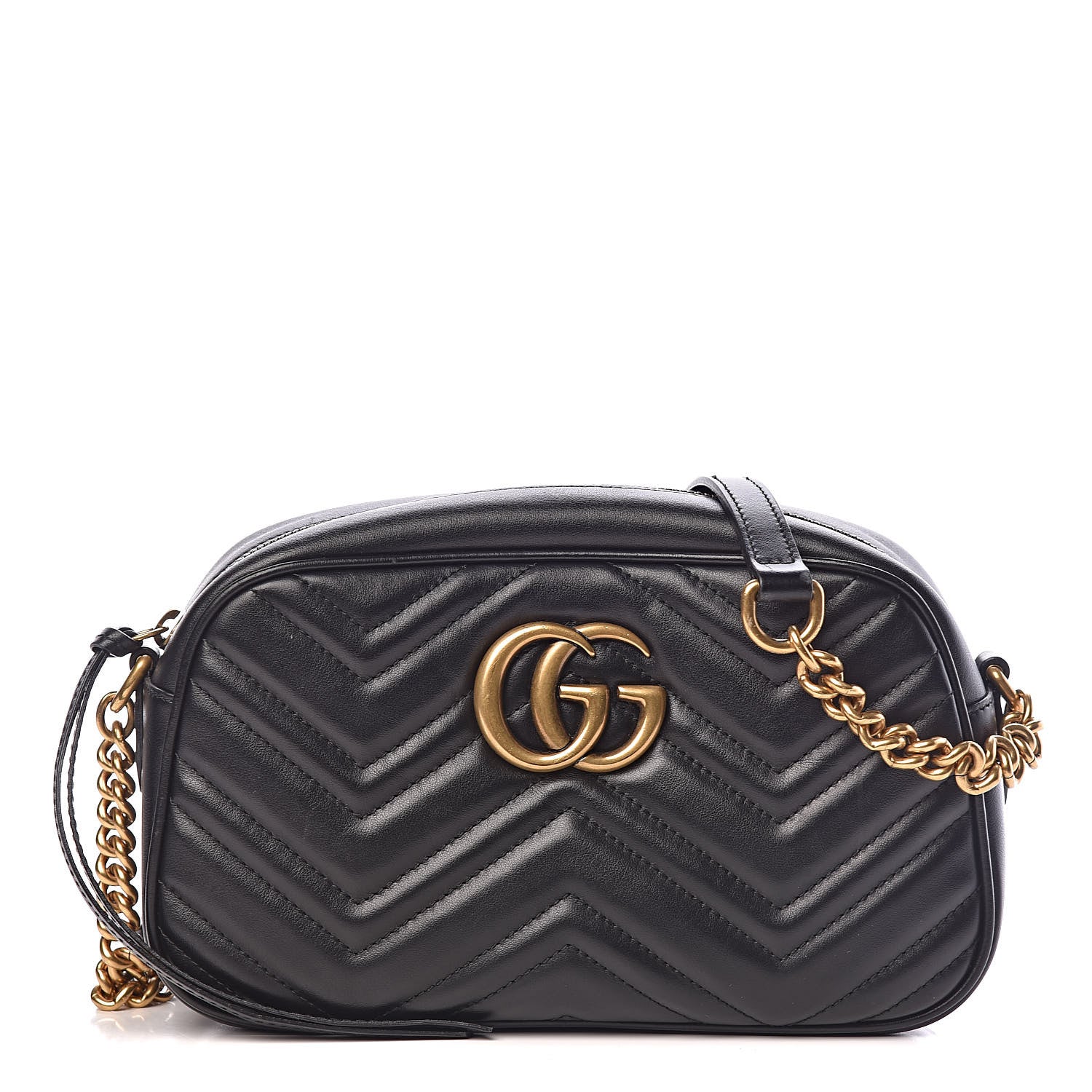 Gucci Calfskin Matelasse Small GG Marmont Chain Shoulder Bag Black 1 of 12